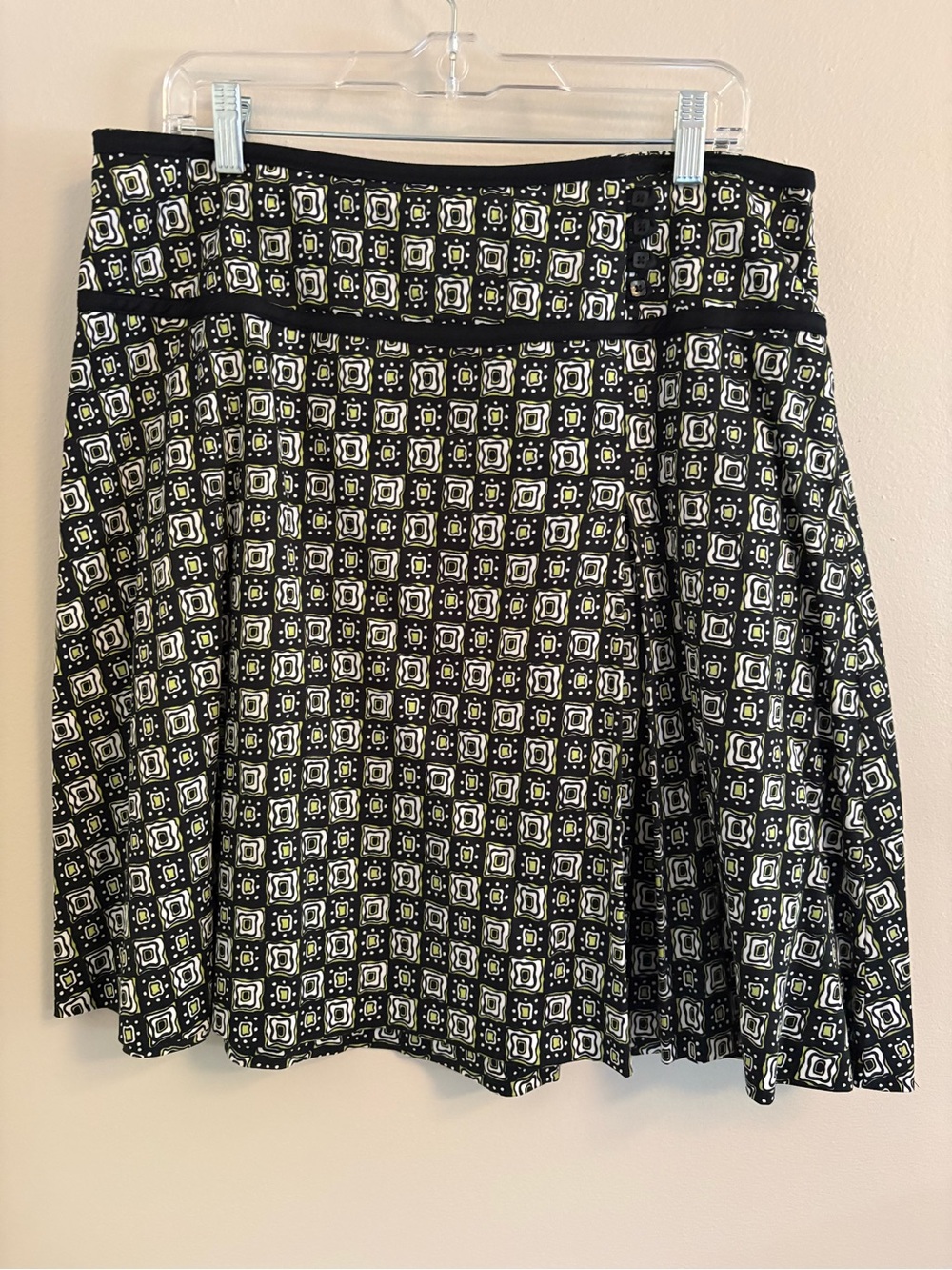 Black & White Geometric A-Line Skirt with Lime Accents